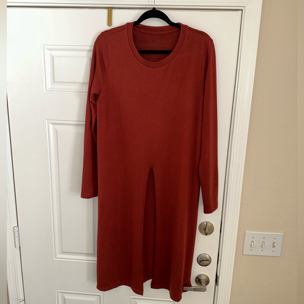 G by Giuliana Multi Slit Burnt Red Orange Dress Shirt size M